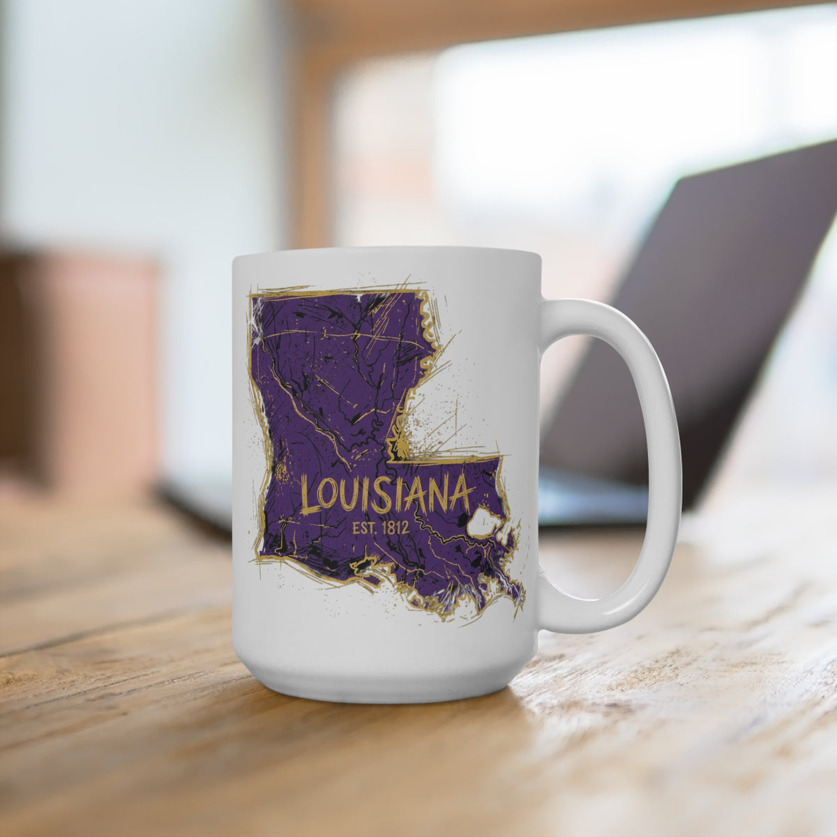 Louisiana State 15oz Mug — Purple & Gold Vintage Coffee Cup